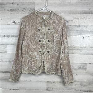 Venezia Women’s Size 18/20 Beige Ruffled Paisley Blazer Jacket Regency Romantic